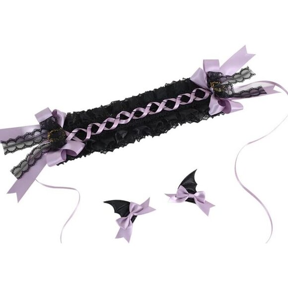Gothic Lolita Devil Horns Headband Lace Furry Costume Accessory Halloween main image 4